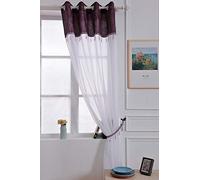 Ians Emporium x 1 JEWEL Tassel Beaded Eyelet Ring Top Sheer Voile White Curtain Panel FREE TIEBACK - AUBERGINE - 59" W x 54" D - Curtains At Home