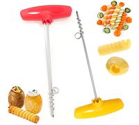 Ianulus 2 Pieces VegetableFruit Spiral Knife, Vegetable Spiral Hollower, Manual Vegetable Spiral Cutter, Vegetable Carving ToolCucumber, Carrot, Potato, Barbecue, Party, Camping(Yellow, Red)