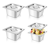 Ianulus 4 Pcs Stainless Steel Gastronorm Pan 1/6 with Lid, 10cm Depth Food Service Organizer Hotel Pan Storage Catering Plate Kitchen Dining Plate Storage Pan for Restaurant Buffet Party