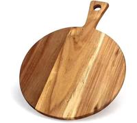 Ianulus Acacia Wood Pizza Cutting Board, 12" Round Pizza Board with Handle, Charcuterie Boards, Cutting Board Cheese Paddle, for Vegetable Cake Bread Meat Serving Platter