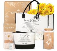 iAOVUEBY Daughter Gifts from Mom Dad, Daughter Birthday Gifts Ideas Tote Bag Makeup Bag 16 Oz Can Glass Cup Care Package, Daughters Christmas Mothers Day Valentines Thank You Gift Baskets for Women