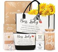 iAOVUEBY Gifts for Women, 16 Oz Glass Cup Tote Bag Makeup Bag Gift Basket, Christmas Thanksgiving Birthday Ideas Gift, Boss Lady, M
