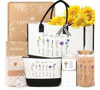iAOVUEBY Gifts for Women Birthday Mothers Day Gifts Set, 16 Oz Glass Cup Tote Bag Makeup Bag Gift Basket Thanksgiving Ideas Gift, Christian2, M