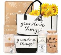 iAOVUEBY Grandma Gifts, Birthday & Mothers Day Gifts For Grandma, Best Grandmother Gift Set from Granddaughter Grandkids - Unique Canvas Tote Bag Makeup Bag 16 Oz Can Glass Care Package for Women