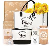 iAOVUEBY Mimi Gifts, Mothers Day Gifts For Grandma Mimi, Best Grandmother Gift Set from Granddaughter Grandkids - Unique Canvas Tote Bag Makeup Bag 16oz Glass Tumbler Care Package for Women, Mimi2, M