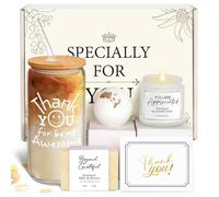 iAOVUEBY Thank You Gifts for Women, Employee & Teacher Appreciation Gift Set for Coworker Boss Mentor Secretary, Thank You Gift Box with Being Awesome Glass Candle Card