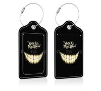 iapodiad 2 Pack Luggage Tags for Suitcases,Halloween Smile Luggage Tag,PU Leather Id Label Luggage Tags with Stainless Steel Loop and Privacy Cover for Women Men Teens Travel, ASD10-R01