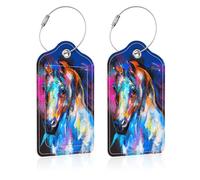 iapodiad 2 Pack Luggage Tags for Suitcases,Majestic Horse Luggage Tag,PU Leather Id Label Luggage Tags with Stainless Steel Loop and Privacy Cover for Women Men Teens Travel