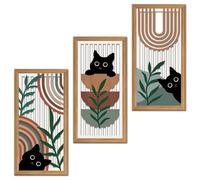 IARTTOP 3 Pcs Boho Black Cat Wall Decor Abstract Geometric Wood Wall Art Bohemian Cat Hanging Decor Mid Century Modern Artwork Decoration for Farmhouse Bedroom Living Room 7.9 x15.8 Inch