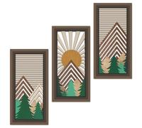 IARTTOP 3 Pcs Boho Mountain Wall Decor Modern Abstract Landscape Wood Wall Art Bohemian Nature Hanging Decor Minimalist Geometric Artwork for Living Room Bedroom Office 7.9 x15.8 Inch