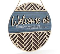 IARTTOP 3D Welcome Hanging Sign Plaque for Front Door Wall Decor, Funny Welcome-ish Wooden Hanger (12''x 12''), Rustic Minimalist Outdoor Wood Wall Art for Farmhouse Porch or Entryway Home Decor