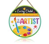 IARTTOP Every Child is an Artist Wood Sign Wall Art for Kids, Round Painting Hanging Sign Plaque , Funny Inspiring Quote Wooden Hanging Plaque Nursery Preschool Classroom Decor