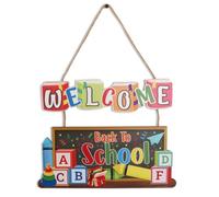 IARTTOP Welcome Back to School Hanging Wood Sign, Blackboard Pencil Welcome Door Sign,First Day of School Wooden Plaque for Classroom Office Nursery