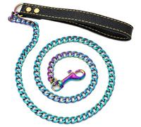 IASINN Metal Chain Heavy Duty Dog Leash, 4 ft Pet Leash Chain with Soft Padded Handle for Medium Big Dogs Walking,Traffic Training Traveling