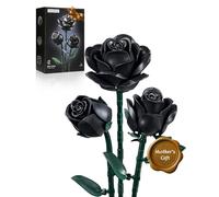 iATOM Black Roses Flower Building Set - 3Pack, Gift for Mother Day Her/Mom/Girlfriend/Wife/Couple, Gothic Emo Vintage Retro Artificial Flowers Botanical Collection Basket Stuffers Home Decor Aesthetic