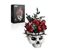 iATOM Halloween Skull Rose Bouquet Building Set, Flowers Botanical Collection Kit for Adults - Gothic Horror Skeleton Plant Pot Home Table Centerpiece Decor - Halloween, IA11008