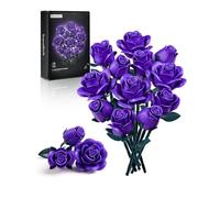 iATOM Purple Rose Bouquet Building Set, 12Pcs Flowers Botanical Collection for Adults Women, for Her/Girlfriend/Mom/Wife/Couple, Purple Retro Home Office Table Centerpiece Decor