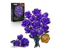 iATOM Purple Rose Bouquet Building Set, 12Pcs Flowers Botanical Collection for Adults Women, Valentine's Day Gift for Her/Girlfriend/Mom/Wife/Couple, Purple Retro Home Office Table Centerpiece Decor