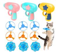 IAXSEE 12 Pcs Cat Fetch Toy Set with 3 Blue Spinning Tops 6 Flying Discs Colorful Interactive Toys for Kitten Chasing Tracking Playing Training Hunting