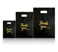 IAXSEE 250 Pcs Thank You Plastic Shopping Bags, 3 Sizes with Handles, Bulk for Small Business Boutique Party Favors Grocery (Black)