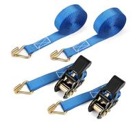 IAZZCO 6M Tie Down Straps with Ratchet - 25MM Lashing Strap with J Hook TÜV/GS Certified with Ratchet Straps with Cam Buckle for Motorcycles, Car, Trailer, Household (Blue/2 Pieces)