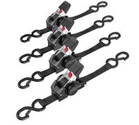 IAZZCO Retractable Ratchet Tie Down Straps - 2.5CM x 3M Heavy Duty Self-Retracting Cargo Straps with Hooks for Truck, Trailer, Motorcycle（Black/4 Pack）