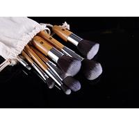 IB 11pc Piece Luxury Bamboo Wooden Make Up Brush Set For Eyes & Face- Eco Friendly
