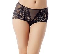 iB-iP Women's Knickers Lace See Through Sheer Underwear Transparent Hipster Panties, Size: 10, Black