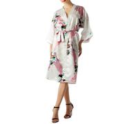 iB-iP Women's Peacock And Plum Blossom Fashion Japanese Kimono Style Midi Robe, Size: 14, White