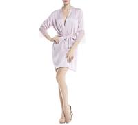 iB-iP Women's Sexy Sheer Lace Flare Sleeve Bathrobe Nightie Satin Mid-thigh Robe, Size: 16, Light Pink