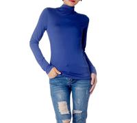 iB-iP Women's Tops Turtleneck Slim Fit Long Sleeve High Neck Cozy Silky Henley, Size: 10, Royal