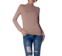 iB-iP Women's Tops Turtleneck Slim Fit Long Sleeve High Neck Cozy Silky Henley, Size: 10, Sand