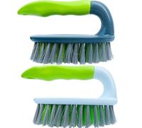 IB KOOT Scrubbing Brush Heavy Duty Hand Scrubber with Stiff Natural Fibers Bristles Comfortable Grip Ideal for Bathroom, Kitchen, Tiles, Garage, Narrow Spaces (1 Pack) Green