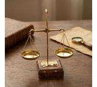 IBA Indianbeautifulart Brass & Wood Balance Weighing Scale with Weights, Compact Decorative Portable Scale with Brass Pans, Chains & Wooden Base for Gifting & Décor
