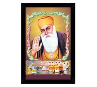 IBA Indianbeautifulart Guru Nanak Dev Ji Giving Blessings With Ekonkar Symbol Sikh Religious Poster With Frame Wooden Photo Frame Must For Home/Office/Gift Purpose