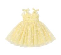 IBAKOM Baby Girl Spaghetti Straps Tutu Dress Toddler Girls Sleeveless Tulle Floral Print Backless Birthday Party Dresses Cake Smash Outfit Yellow 3-4 Years