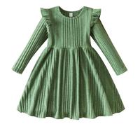 IBAKOM Girls' Knitted Dress Long Sleeve Autumn Winter Jumper Dress Christmas Dress Kids Festive Wedding Flower Girl Dress for Christmas Birthday Party Banquet Holiday Leisure, Green, 3 Years