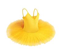 IBAKOM Girls Swan Lake Ballet Dance Tutu Dress V Neck Camisole Leotard Dancewear Ballerina Dancing Costume Gymnastic Spaghetti Strap Sleeveless Dance Outfit Yellow 9-10 Years