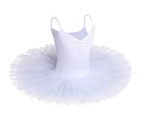 IBAKOM Girls Swan Lake Ballet Dance Tutu Dress V Neck Camisole Leotard Dancewear Ballerina Dancing Costume Gymnastic Spaghetti Strap Sleeveless Dance Outfit White 9-10 Years