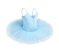 IBAKOM Girls Swan Lake Ballet Dance Tutu Dress V Neck Camisole Leotard Dancewear Ballerina Dancing Costume Gymnastic Spaghetti Strap Sleeveless Dance Outfit Light Blue 13-14 Years