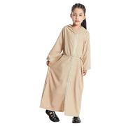 IBAKOM Kids Girls Abaya Muslim Dress Long Sleeve Hooded Islamic Kaftan Zipper Maxi Dress Dubai Dress Prayer Robe Khaki 160cm