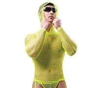 IBAKOM Men's Fishnet Hoodie Top Long Sleeve Mesh Sheer Slim Fitted Muscle Tanks Tops Hooded Gym Vest Semi See Through Workout Fitness T-shirt Undershirt Fluorescent Green M