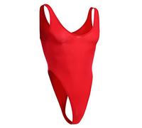 IBAKOM Men's Lingerie Nylon Leotard Thong Bodysuit Solid Color Dee U Neck Sleeveless High Cut One Piece Undershirt Mankini Swimwear Nightwear Red One Size