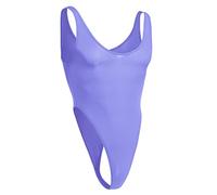 IBAKOM Men's Lingerie Nylon Leotard Thong Bodysuit Solid Color Dee U Neck Sleeveless High Cut One Piece Undershirt Mankini Swimwear Nightwear Purple One Size