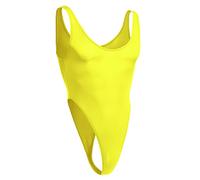 IBAKOM Men's Lingerie Nylon Leotard Thong Bodysuit Solid Color Dee U Neck Sleeveless High Cut One Piece Undershirt Mankini Swimwear Nightwear Yellow One Size