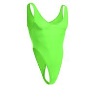 IBAKOM Men's Lingerie Nylon Leotard Thong Bodysuit Solid Color Dee U Neck Sleeveless High Cut One Piece Undershirt Mankini Swimwear Nightwear Green One Size
