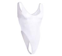 IBAKOM Men's Lingerie Nylon Leotard Thong Bodysuit Solid Color Dee U Neck Sleeveless High Cut One Piece Undershirt Mankini Swimwear Nightwear White One Size