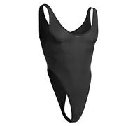 IBAKOM Men's Lingerie Nylon Leotard Thong Bodysuit Solid Color Dee U Neck Sleeveless High Cut One Piece Undershirt Mankini Swimwear Nightwear Black One Size