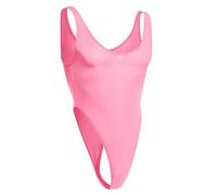 IBAKOM Men's Lingerie Nylon Leotard Thong Bodysuit Solid Color Dee U Neck Sleeveless High Cut One Piece Undershirt Mankini Swimwear Nightwear Pink One Size