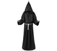 IBAKOM Monk Costume Adult: Medieval Renaissance Priest Robe Cosplay Hooded Renaissance Friar Cowl Outfit- Fancy Dress Halloween Costume for Men Black L